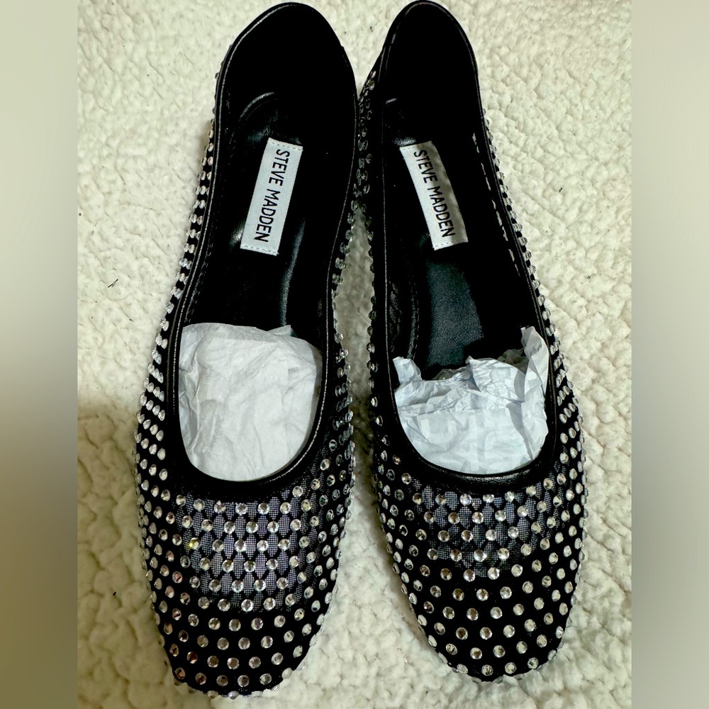 New New New New!!! Women's Auden Embellished Mesh Ballet Flats Black Rhinestone
